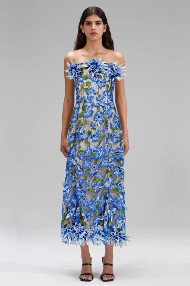 Gloria Floral Embroidery Strapless Maxi Dress | Dress In Beauty