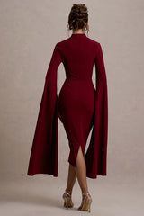 Berry Bodycon Cape-Sleeve Midi Dress