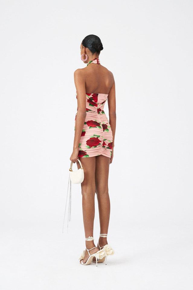 Cutout Ruched Floral Jersey Mini Dress | Dress In Beauty