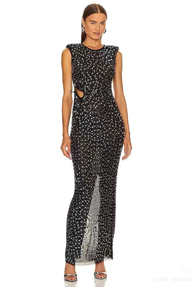 Rhinestone Cutout Mesh Maxi Gown | Dress In Beauty