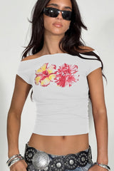 Twist Off Shoulder Graphic Top