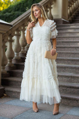 Ruffle Tiered Spotted Tulle Maxi Dress | Dress In Beauty