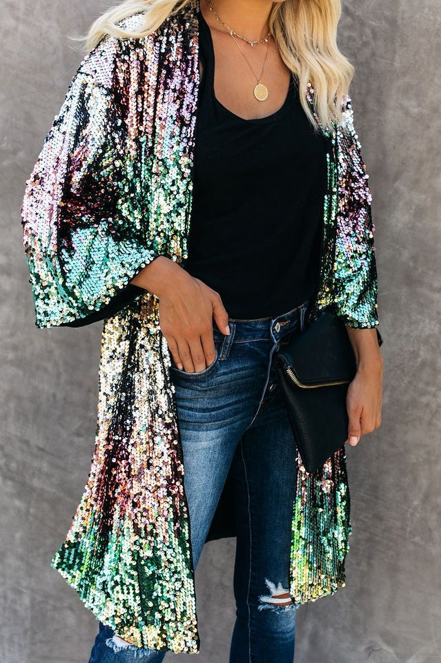 Colorful Mid-Length Sequin Cardigan | Dress In Beauty