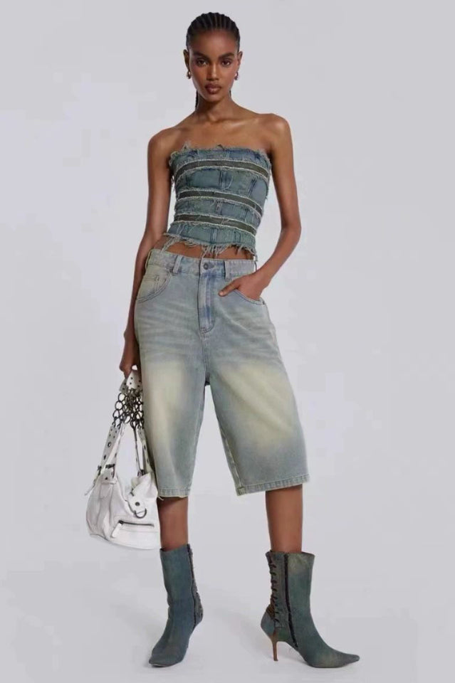 Light Wash Jumbo Jorts | Dress In Beauty