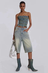 Light Wash Jumbo Jorts | Dress In Beauty