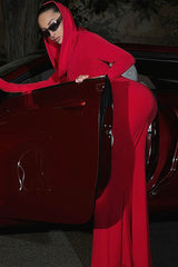 Solid Hooded Bodycon Maxi Dress