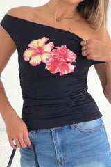 Twist Off Shoulder Graphic Top