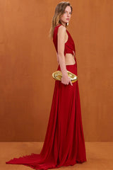 One Shoulder Ruched Cut Out Maxi Dress