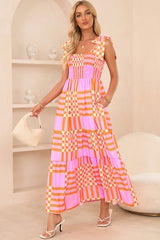 Boho Gingham Smocked Maxi Dress