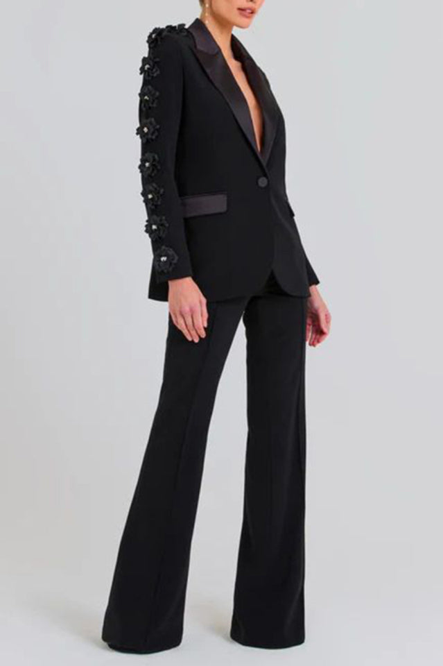 Leonie Flower Embellished Black Blazer | Dress In Beauty