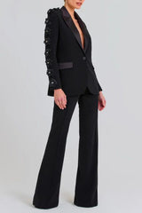 Leonie Flower Embellished Black Blazer | Dress In Beauty