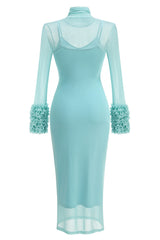 High Neck Mesh Midi Dress