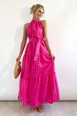 Check Halter Neck Tie Waist Maxi Dress | Dress In Beauty