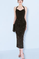 Feather Rhinestones Bodycon Midi Dress | Dress In Beauty