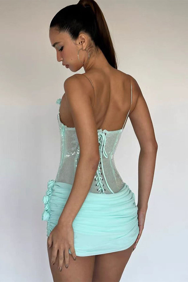 Sequin Floral Draped Corset Dress | Dress In Beauty