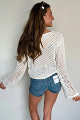 Crochet Open Knit Scallop Trim Sweater | Dress In Beauty
