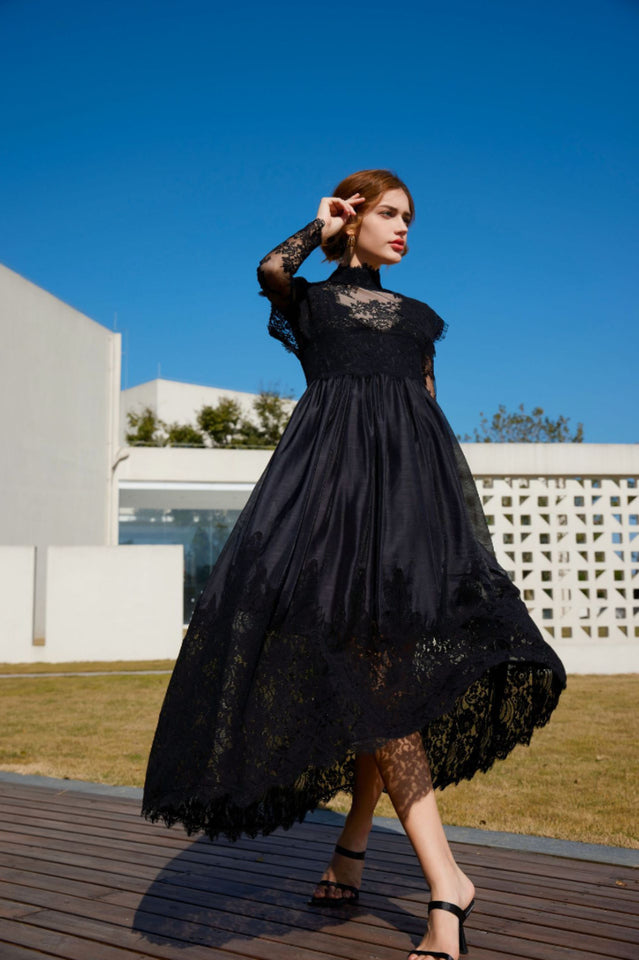 Jamie Black Floral Lace Stitching Dress | Dress In Beauty Jamie Black Floral Lace Stitching Dress | Dress In Beauty