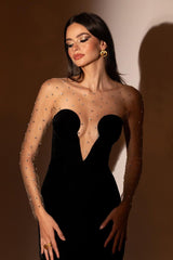 Crystal Mesh Long Sleeve Velvet Dress | Dress In Beauty