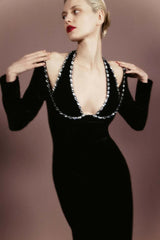 Long Sleeve Crystal Trim Gown | Dress In Beauty