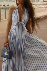 Mackenna Stripe Halter Smock Back Dress