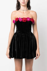 Macrouli Floral Velvet Off Shoulder Mini Dress | Dress In Beauty