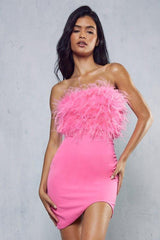 Curved Hem Feather Mini Dress | Dress In Beauty