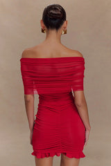 Slinky Off Shoulder Mesh Mini Dress