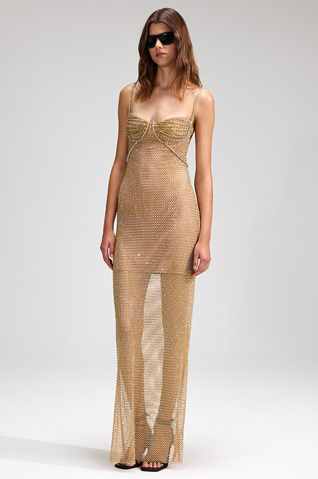 Crystal Embellished Fishnet Maxi Dress | Dress In Beauty