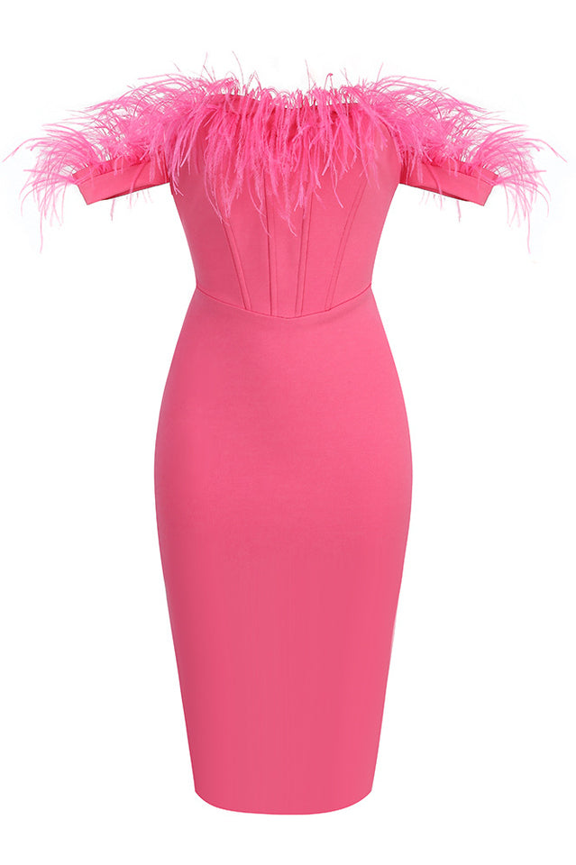 Fashionella Slash Neck Feather Dress | Dress In Beauty