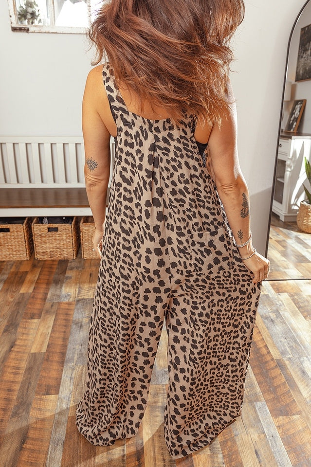 BiBi Leopard Print Wide Leg Overalls | Dress In Beauty