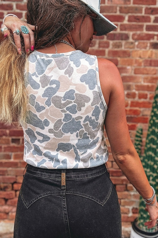 Camo Print Curved Hem Tank Top | Dress In Beauty
