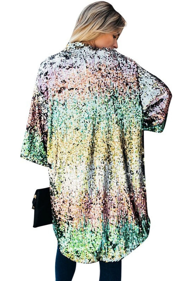 Colorful Mid-Length Sequin Cardigan | Dress In Beauty