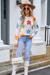 Flower Round Neck Long Sleeve Sweater | Dress In Beauty