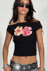Twist Off Shoulder Graphic Top