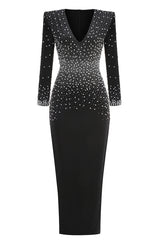 V-Neck Pearl Embellished Gown