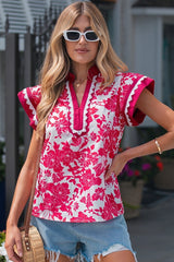 Floral Lace Trim Ruffle Sleeve Blouse | Dress In Beauty