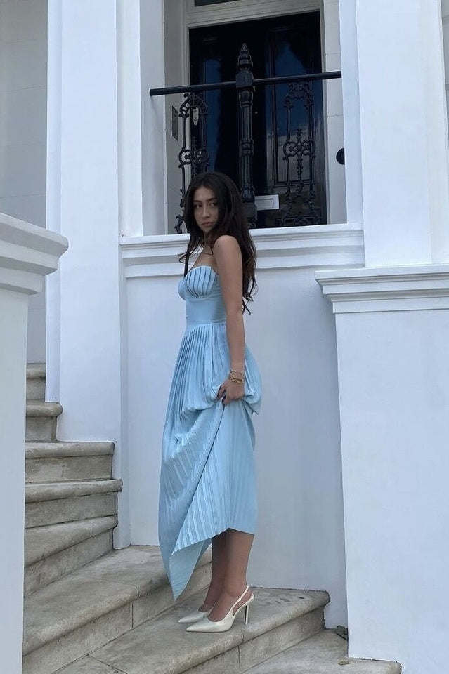 marcella ocean blue pleated maxi dress 'Marcella' Ocean Blue Pleated Maxi Dress