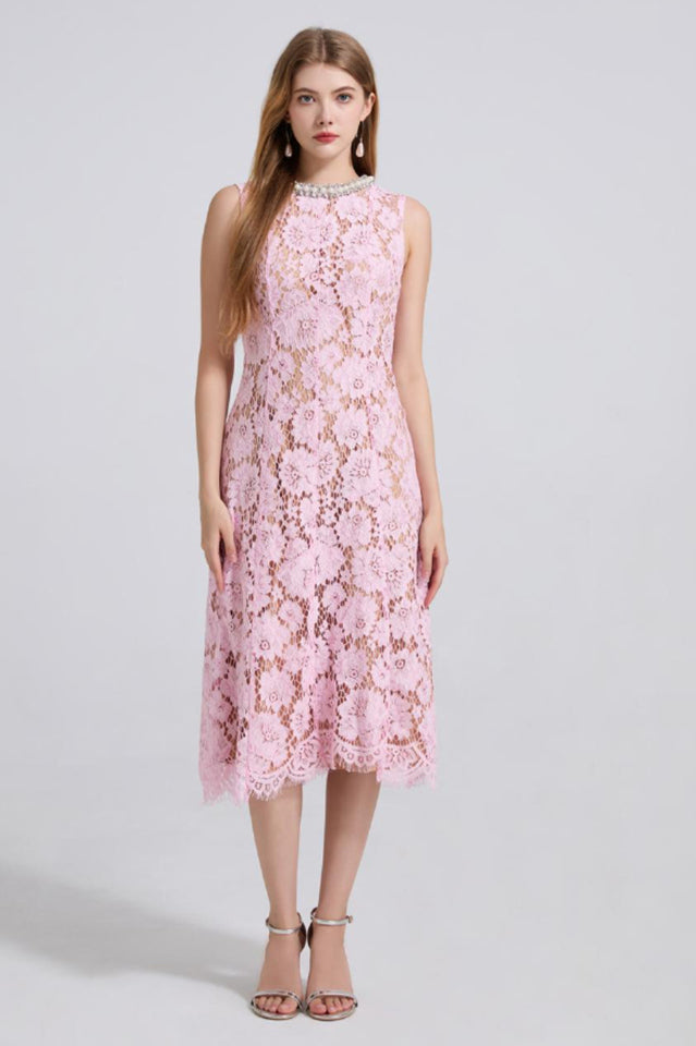 Ariana Floral Lace Sleeveless Midi Dress | Dress In Beauty