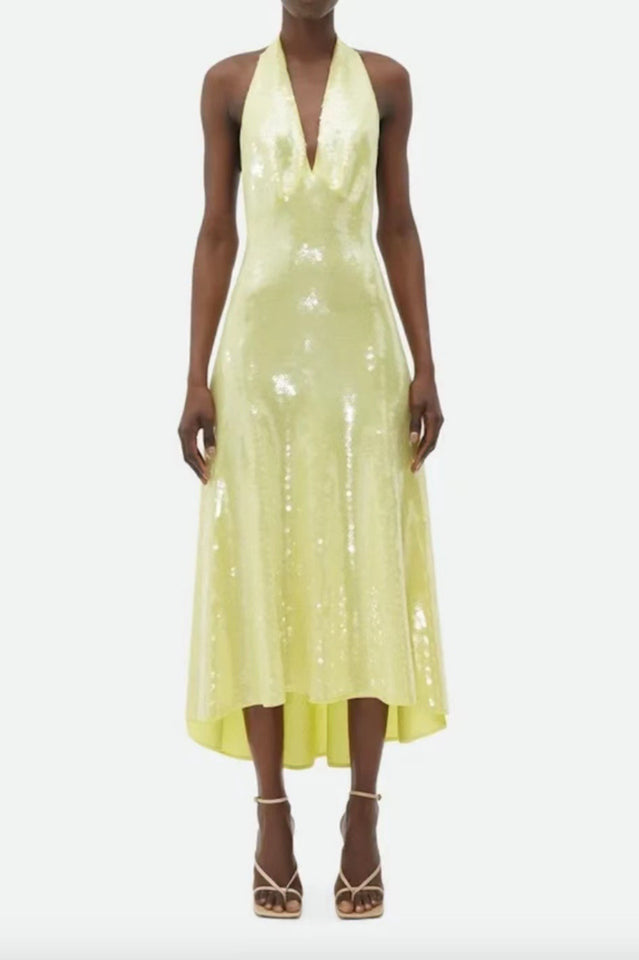 Yellow Viscose Sequined Midi Dress | Dress In Beauty
