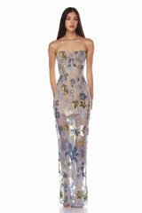Kamames Strapless Floral Sequined Maxi Dress