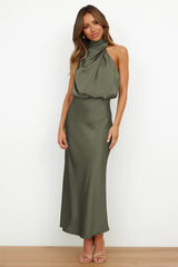 Halter Sleeveless Satin Bridesmaid Dress