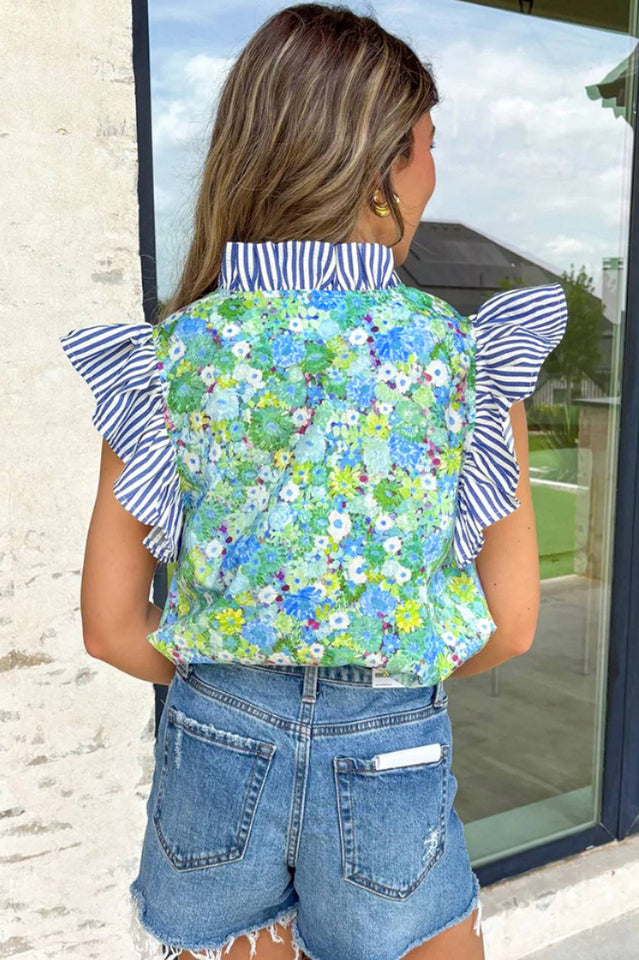 Floral Stripe Ruffle Sleeveless Blouse | Dress In Beauty