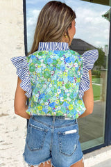 Floral Stripe Ruffle Sleeveless Blouse | Dress In Beauty