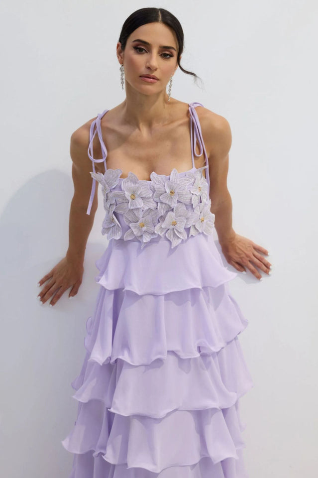 Clara Diamante Flower Tiered Slip Dress | Dress In Beauty