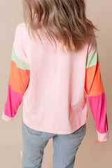 Colorblock Patchwork Long Sleeve Loose Top | Dress In Beauty