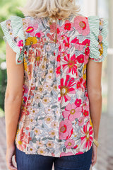 Floral Print Contrast Ruffle Trim Blouse