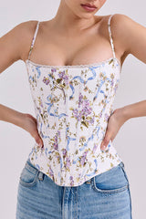 Floral Ribbon Print Corset Top