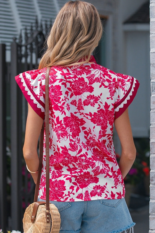 Floral Lace Trim Ruffle Sleeve Blouse | Dress In Beauty