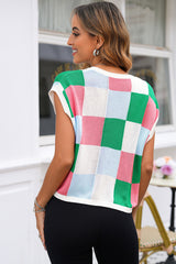 Color Block Cap Sleeve Sweater