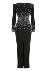 V-Neck Pearl Embellished Gown